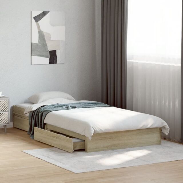 Berkfield Home Bed Frame with Drawers without Mattress Sonoma Oak 100x200 cm in Brown - image 1