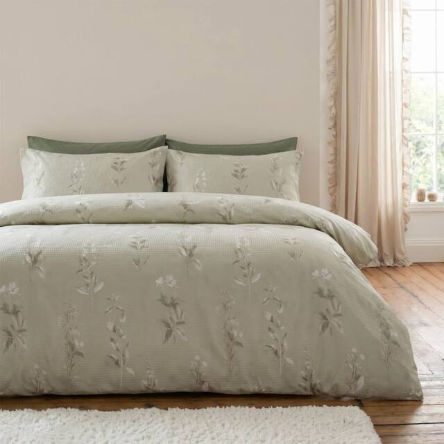 OHS Botanics Embossed Waffle Duvet Cover Set with Pillowcase in Stone - Size: Super King - image 1