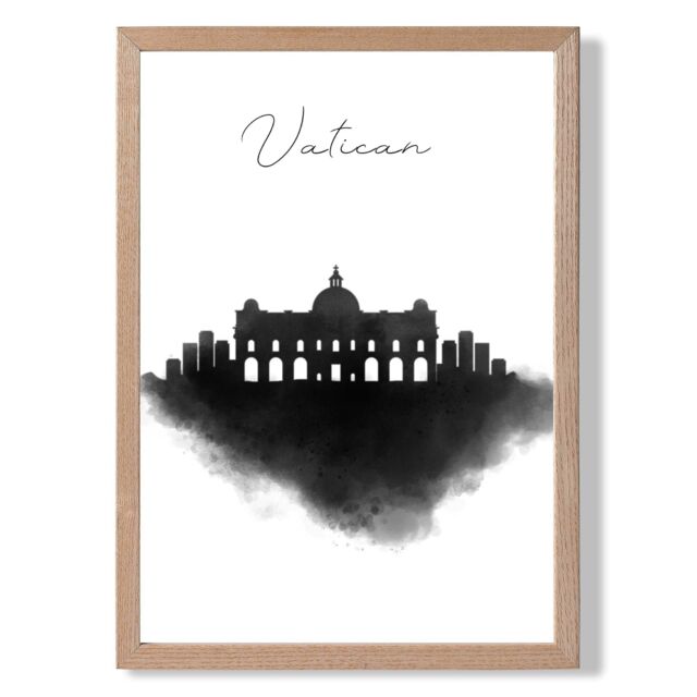 ARTZE Vatican Watercolour Skyline City Framed Print SIZE: A4 with Oak Frame in Black - image 1
