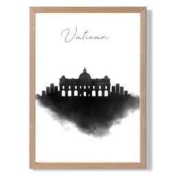 ARTZE Vatican Watercolour Skyline City Framed Print SIZE: A4 with Oak Frame in Black - thumbnail 1