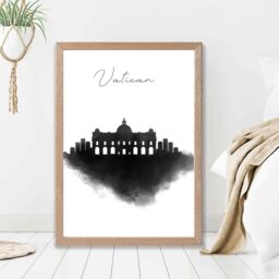 ARTZE Vatican Watercolour Skyline City Framed Print SIZE: A4 with Oak Frame in Black - thumbnail 2