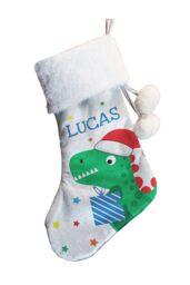 Personalised Memento Company Personalised Dinosaur Christmas Stocking in Grey