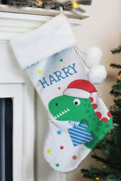 Personalised Memento Company Personalised Dinosaur Christmas Stocking in Grey - thumbnail 3