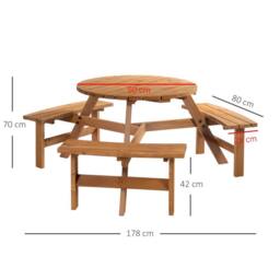 OUTSUNNY 6 Person Fir Wood Table Bench Set Outdoor Garden Patio, Brown in Natural - thumbnail 3