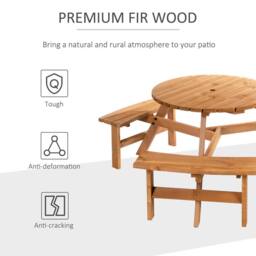 OUTSUNNY 6 Person Fir Wood Table Bench Set Outdoor Garden Patio, Brown in Natural - thumbnail 6