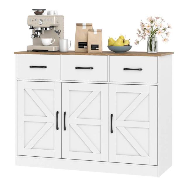 Gymax Farmhouse Large Sideboard Storage Cabinet Buffet Cabinet with Drawers in White - image 1