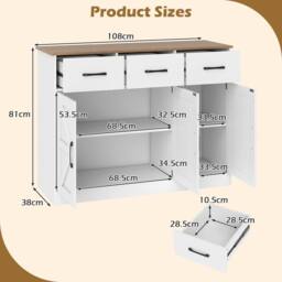 Gymax Farmhouse Large Sideboard Storage Cabinet Buffet Cabinet with Drawers in White - thumbnail 2