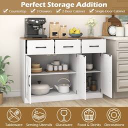 Gymax Farmhouse Large Sideboard Storage Cabinet Buffet Cabinet with Drawers in White - thumbnail 3