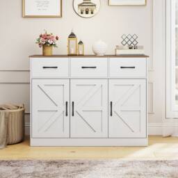 Gymax Farmhouse Large Sideboard Storage Cabinet Buffet Cabinet with Drawers in White - thumbnail 9
