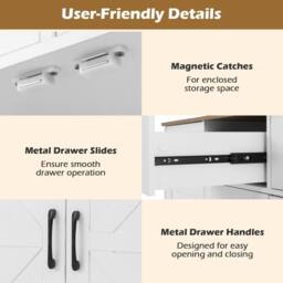 Gymax Farmhouse Large Sideboard Storage Cabinet Buffet Cabinet with Drawers in White - thumbnail 6