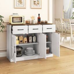 Gymax Farmhouse Large Sideboard Storage Cabinet Buffet Cabinet with Drawers in White - thumbnail 8