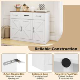Gymax Farmhouse Large Sideboard Storage Cabinet Buffet Cabinet with Drawers in White - thumbnail 5