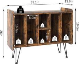 Huhote Record Player Stand Vinyl Turntable Stand With 3 Tier Storage Cabinet in Brown - thumbnail 3
