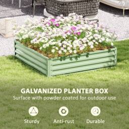 OUTSUNNY Raised Garden Bed Metal Patio Backyard Flower Planter, Light Green - thumbnail 5