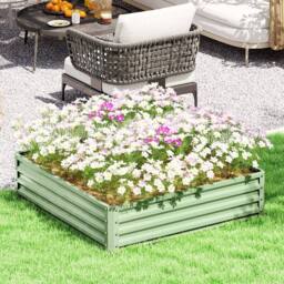 OUTSUNNY Raised Garden Bed Metal Patio Backyard Flower Planter, Light Green
