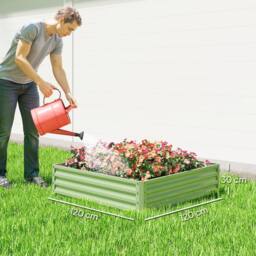 OUTSUNNY Raised Garden Bed Metal Patio Backyard Flower Planter, Light Green - thumbnail 3