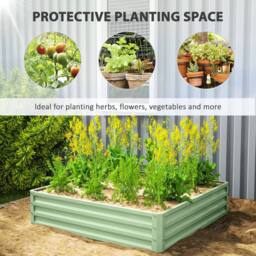 OUTSUNNY Raised Garden Bed Metal Patio Backyard Flower Planter, Light Green - thumbnail 4