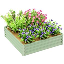 OUTSUNNY Raised Garden Bed Metal Patio Backyard Flower Planter, Light Green - thumbnail 2