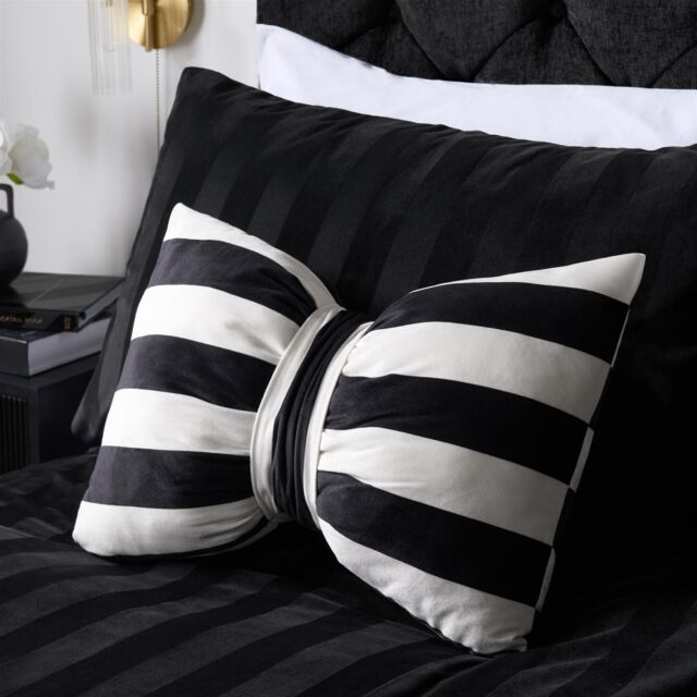 OHS Soft Striped Bow Shaped Decorative Scatter Cushion Back Support Pillow in White - Size: 50 cm x 35 cm - image 1