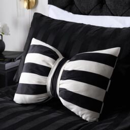 OHS Soft Striped Bow Shaped Decorative Scatter Cushion Back Support Pillow in White - Size: 50 cm x 35 cm - thumbnail 1