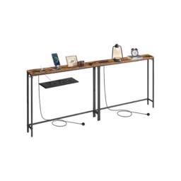 Pirlo Plush Set of 2 Industrial Console Table With Charging Station Rustic Brown - thumbnail 5