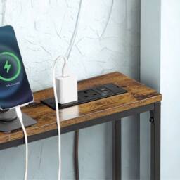 Pirlo Plush Set of 2 Industrial Console Table With Charging Station Rustic Brown - thumbnail 3