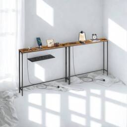 Pirlo Plush Set of 2 Industrial Console Table With Charging Station Rustic Brown - thumbnail 1