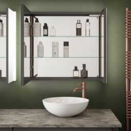 Loops 800 x 700mm IP44 LED Twin Bathroom Mirror Cabinet - Bluetooth Speaker & Demister - thumbnail 5