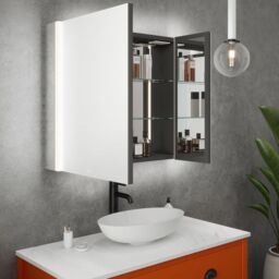 Loops 800 x 700mm IP44 LED Twin Bathroom Mirror Cabinet - Bluetooth Speaker & Demister - thumbnail 1