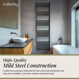 Balterley Straight Heated Towel Rail Radiator, 1032W, 500 x 1800mm, Matt Black - thumbnail 3
