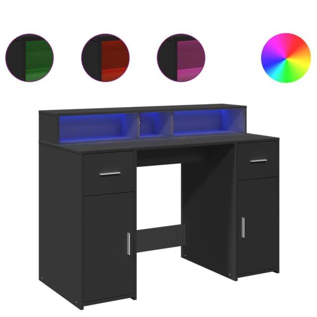 Berkfield Home Desk with LED Lights Black 120x55x91 cm Engineered Wood - Size: 120 x 55 x 91 cm - image 1