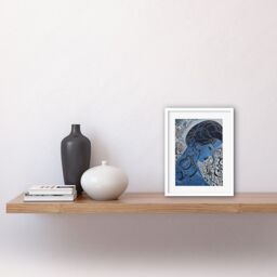 "Artery8 Wall Art Print Melancholy in Blue Woman Modern Folk Art Portrait Artwork Framed 9X7 Inch in White - Size: W7"" x H9""" - thumbnail 2