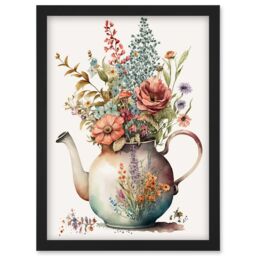 Artery8 Flower Bouquet in a Floral Design Ceramic Teapot Artwork Framed Wall Art Print A4 in Black - thumbnail 1