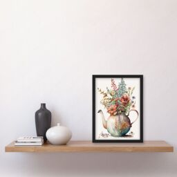 Artery8 Flower Bouquet in a Floral Design Ceramic Teapot Artwork Framed Wall Art Print A4 in Black - thumbnail 2