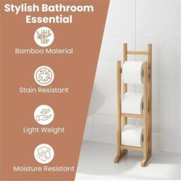 Nordara Bamboo Wooden Free Standing Toilet Roll Holder Stand Classic Finish in Natural - thumbnail 5