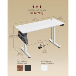 VASAGLE Large Electric Height Adjustable Desk 4 Memory Storage Pocket in White - thumbnail 2