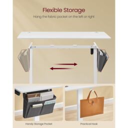 VASAGLE Large Electric Height Adjustable Desk 4 Memory Storage Pocket in White - thumbnail 4