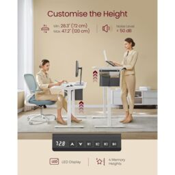 VASAGLE Large Electric Height Adjustable Desk 4 Memory Storage Pocket in White - thumbnail 3