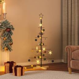 Berkfield Home Metal Christmas Tree with Wooden Base Black 120 cm - thumbnail 2