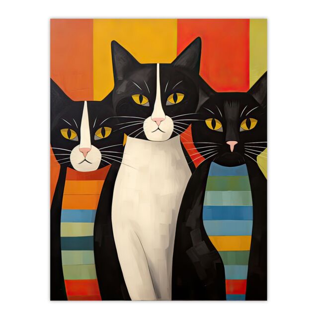 "Artery8 Wall Art Print Cat Mafia Mob Portrait Orange Blue Green Whimsical Oil Painting Poster - Size: W18"" x H24""" - image 1