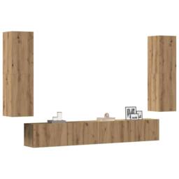 Berkfield Home Wall Mounted TV cabinets 4 pcs Artisan Oak Engineered Wood in Brown - thumbnail 2