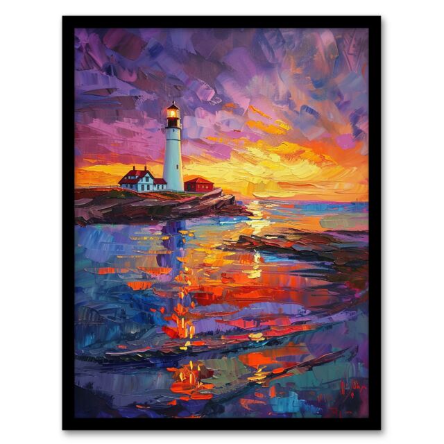 "Artery8 Seaside Sunset St Mary's Lighthouse Whitley Bay Framed Art Print - Size: W12"" x H16""" - image 1