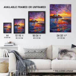 "Artery8 Seaside Sunset St Mary's Lighthouse Whitley Bay Framed Art Print - Size: W12"" x H16""" - thumbnail 3