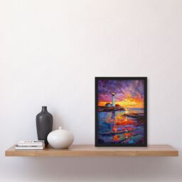 "Artery8 Seaside Sunset St Mary's Lighthouse Whitley Bay Framed Art Print - Size: W12"" x H16""" - thumbnail 4