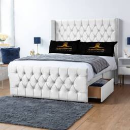 UK Bed Furniture Emily Wingback Divan Bed with 54 Inch Diamond Headboard - No Storage in White - Size: Super King - thumbnail 2