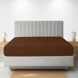 "Homes-Linen Extra Deep 16""/40cm Polycotton Easy Care Fitted Sheet in Chocolate - Size: Super King" - thumbnail 1
