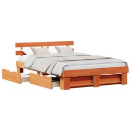 Berkfield Home with Drawer with Headboard with Storage Wax brown 150 x 200 cm Solid wood - thumbnail 3