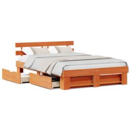 Berkfield Home with Drawer with Headboard with Storage Wax brown 150 x 200 cm Solid wood - thumbnail 4