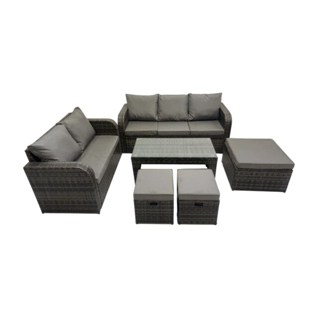 Fimous 3 Seater Sofa Love Sofa Coffee Table with 3 Footstools in Dark Grey - image 1