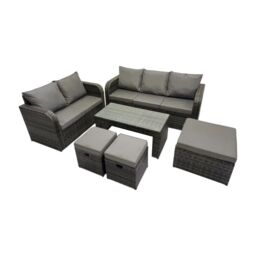 Fimous 3 Seater Sofa Love Sofa Coffee Table with 3 Footstools in Dark Grey - thumbnail 2